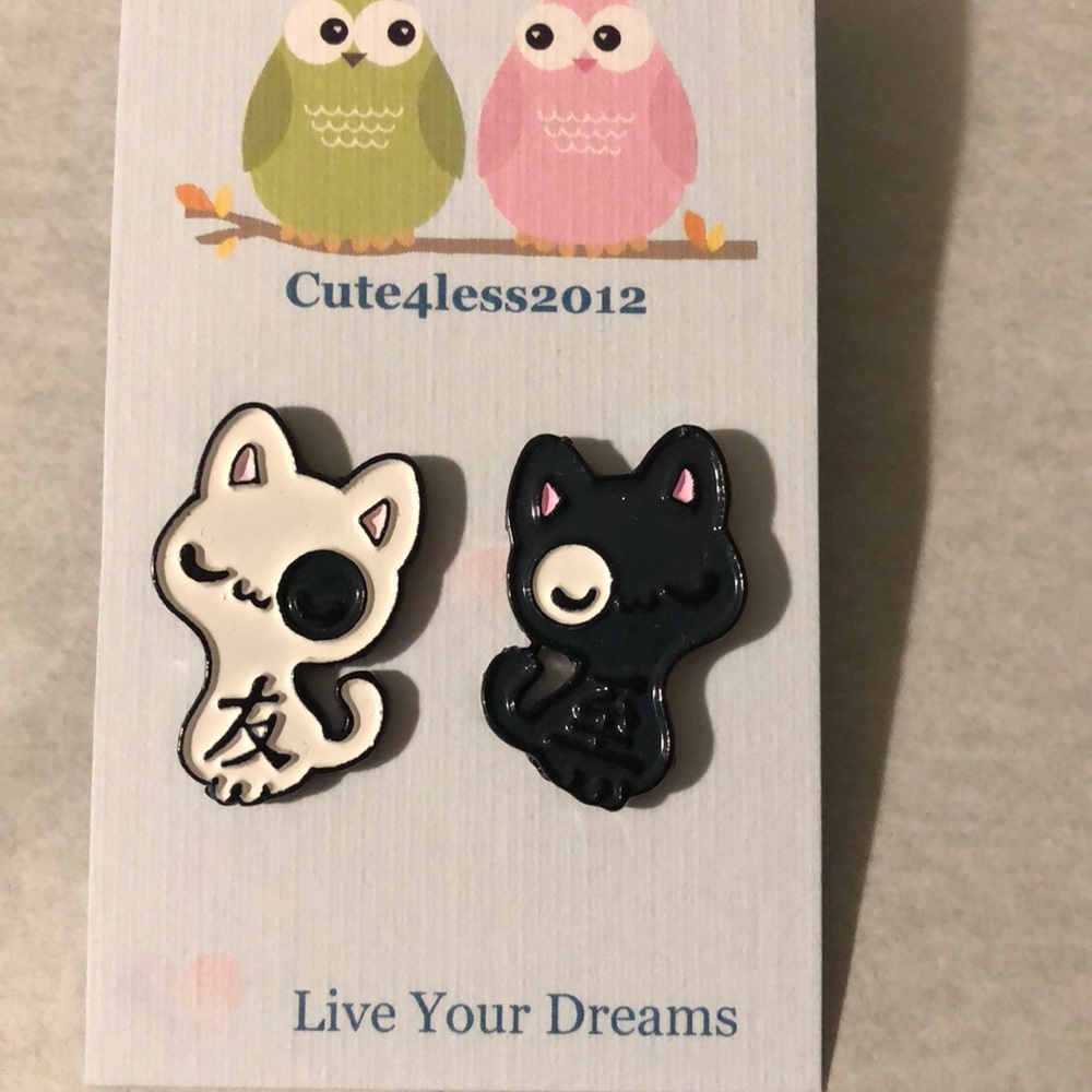 2 Piece Opposites Attract Cat BF Set Pin Brooch - Picture 1 of 6